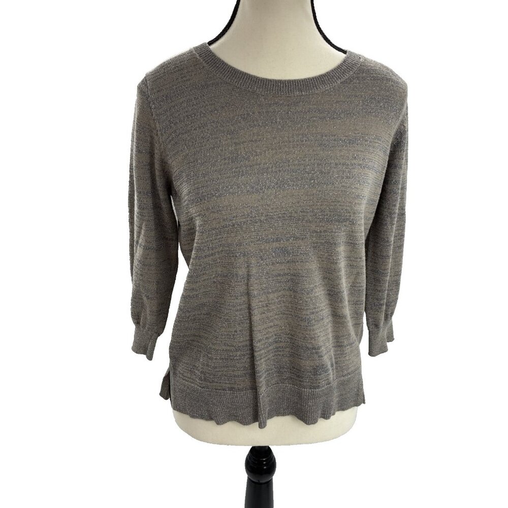 The Limited Womens Sweater Size M Brown Gray 3/4 Sleeve Knit Pullover Top